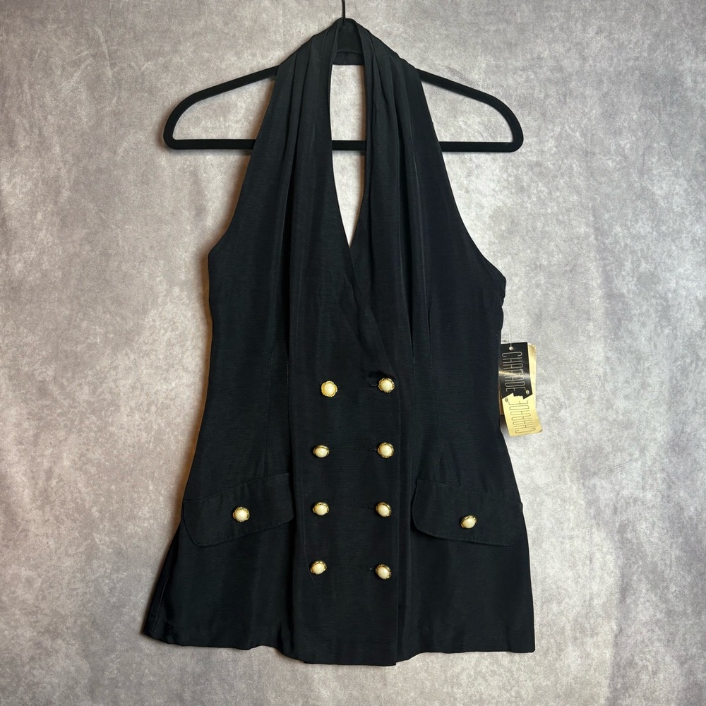 Vintage Charade Black Halter Gold Buttons and Pockets Size 11/12 New With Tags